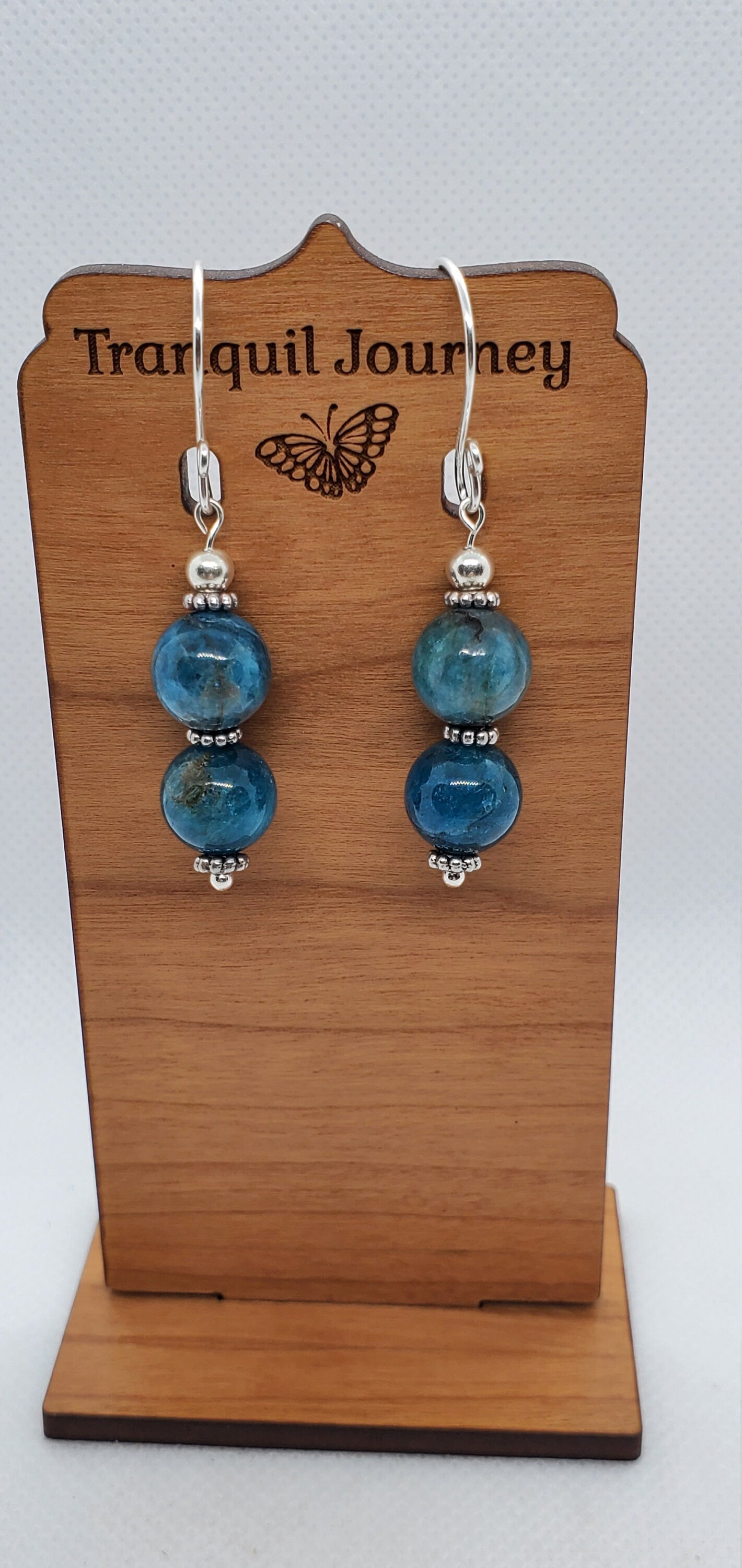 Blue Apatite A grade 10 mm Earrings, Silver Filled Earring Wire