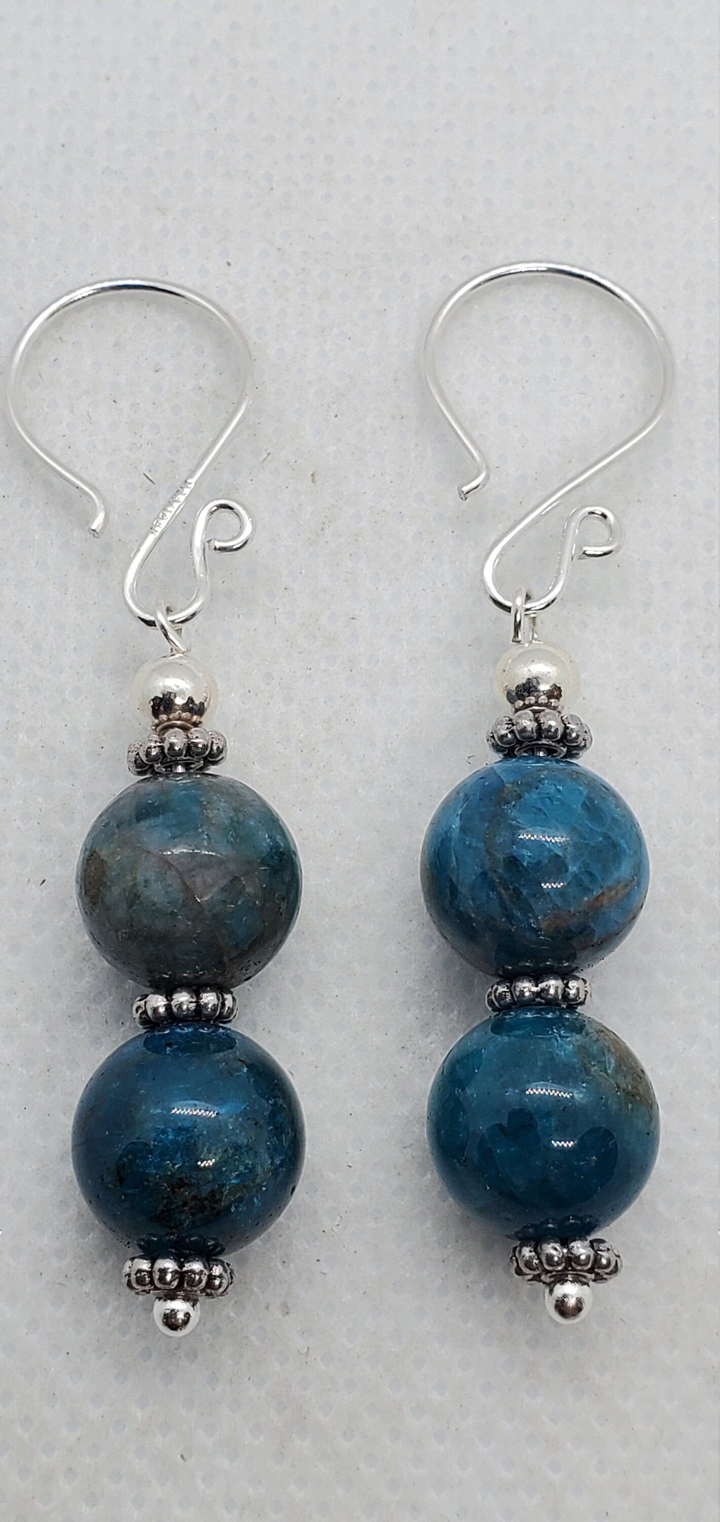 Blue Apatite A grade 10 mm Earrings, Silver Filled Earring Wire