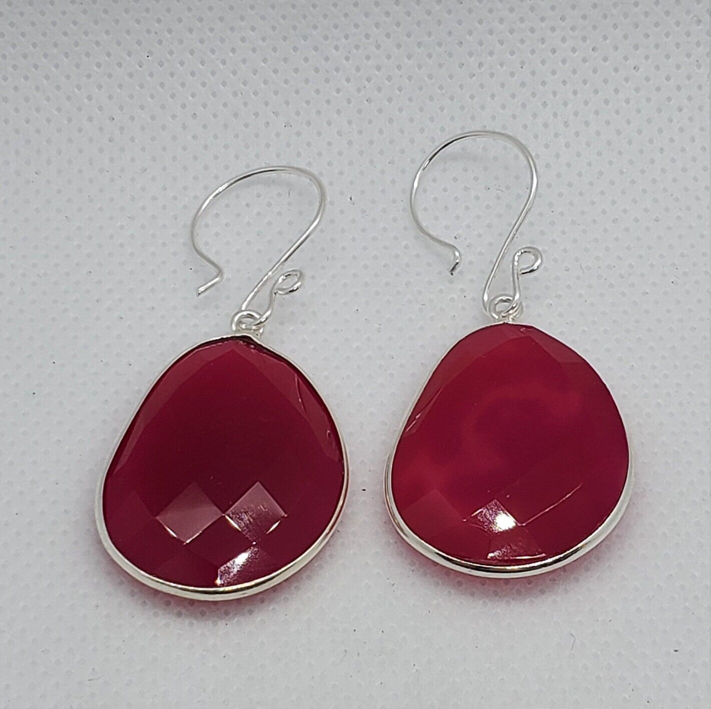 Hot Pink Chalcedony 22x30 mm Earrings, Silver Filled Earring Wire