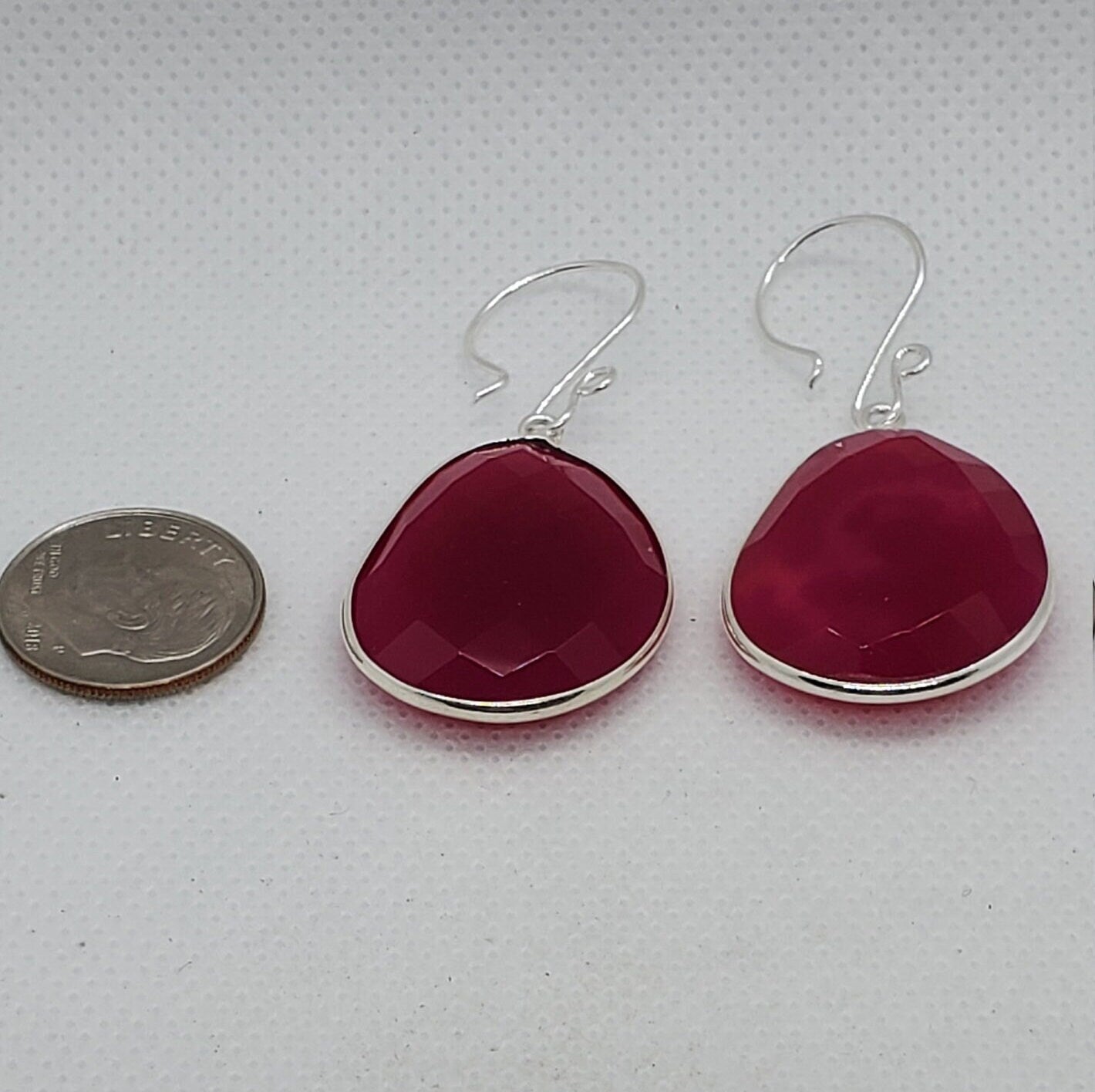 Hot Pink Chalcedony 22x30 mm Earrings, Silver Filled Earring Wire