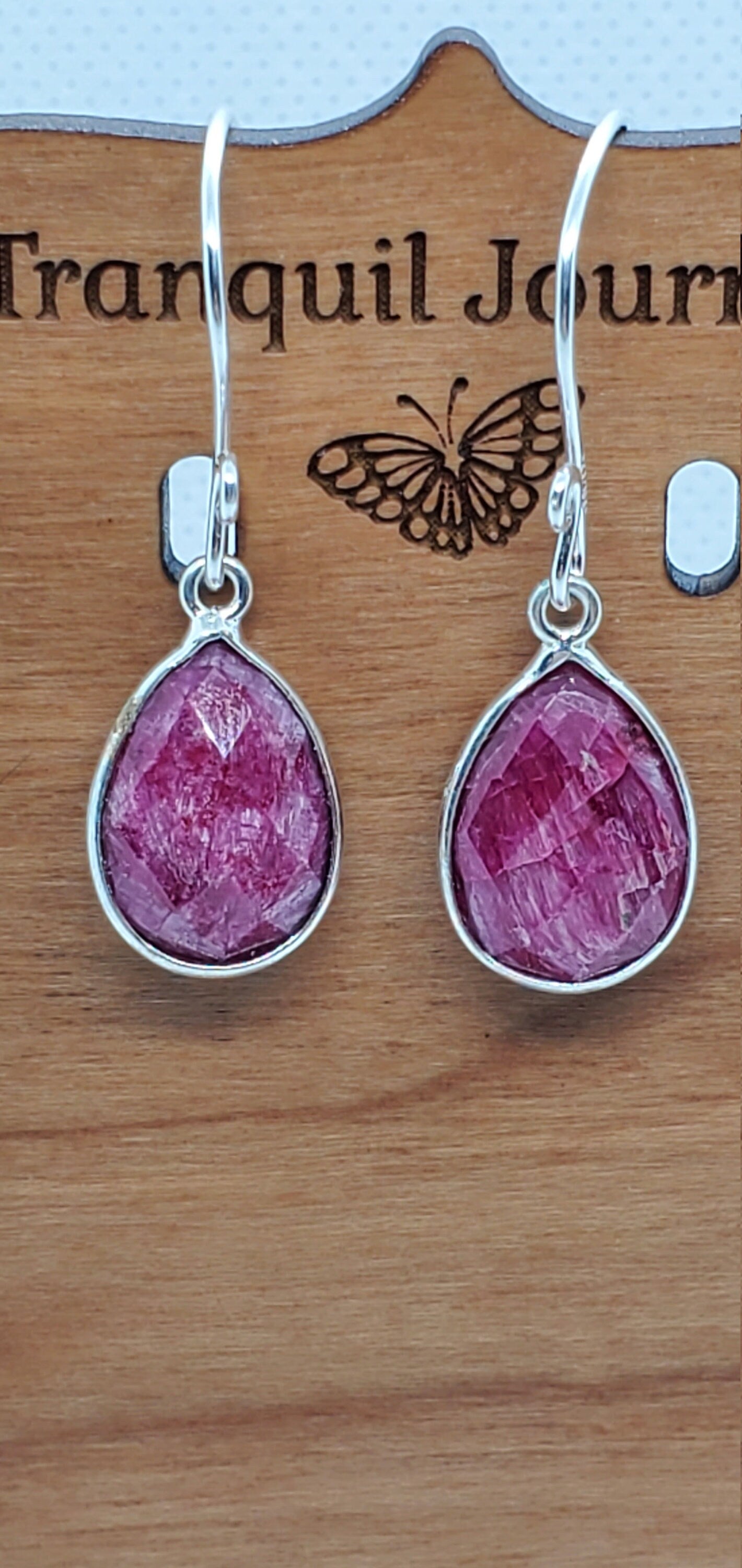 Ruby 11x18 mm Earrings, Silver Filled Earring Wire