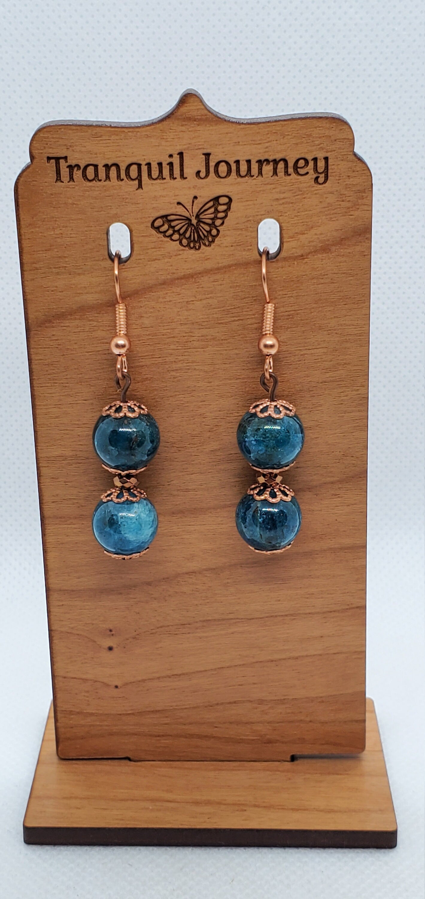 Blue Apatite A grade 10 mm Earrings, Copper Earring Wire