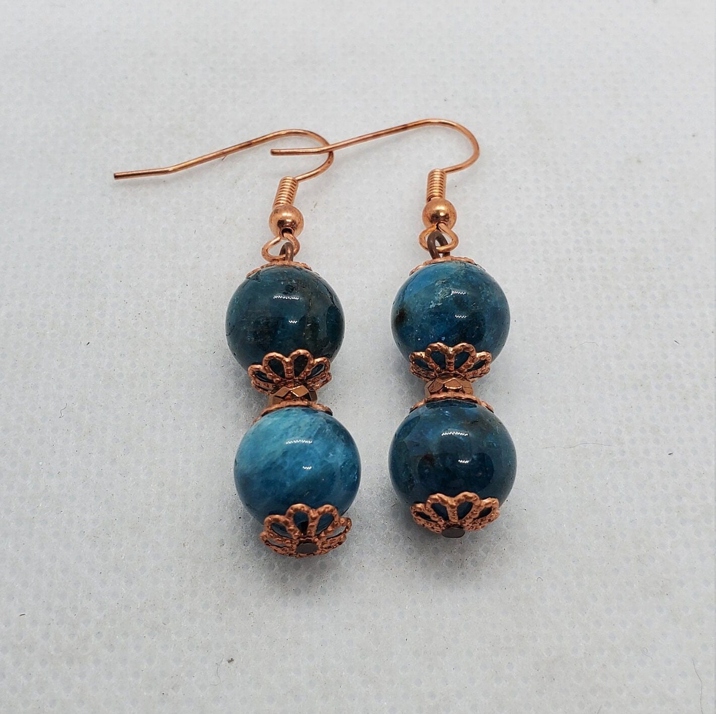 Blue Apatite A grade 10 mm Earrings, Copper Earring Wire