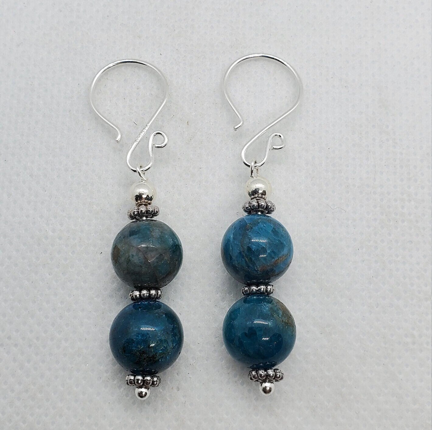 Blue Apatite A grade 10 mm Earrings, Silver Filled Earring Wire