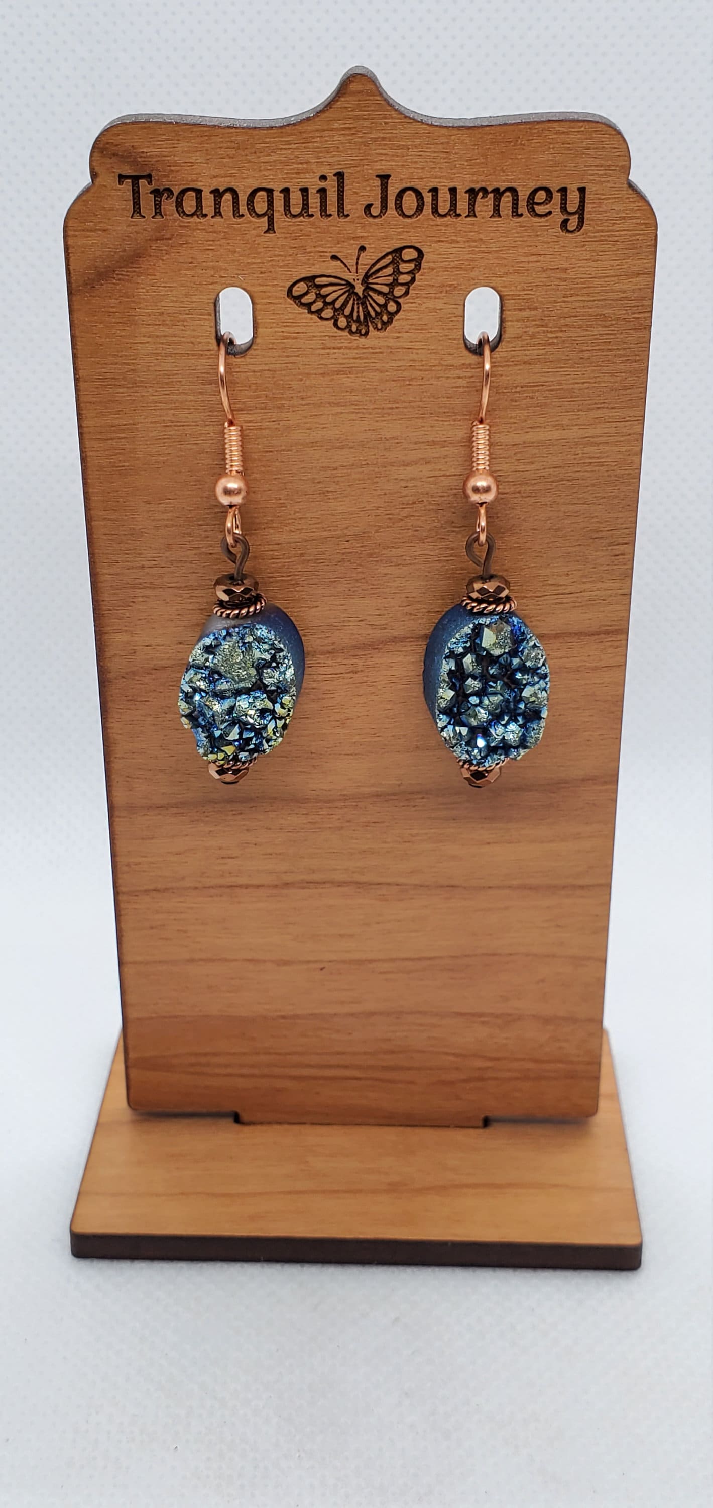 Green Druzy Agate 10x14mm Earrings, Copper Earring Wire