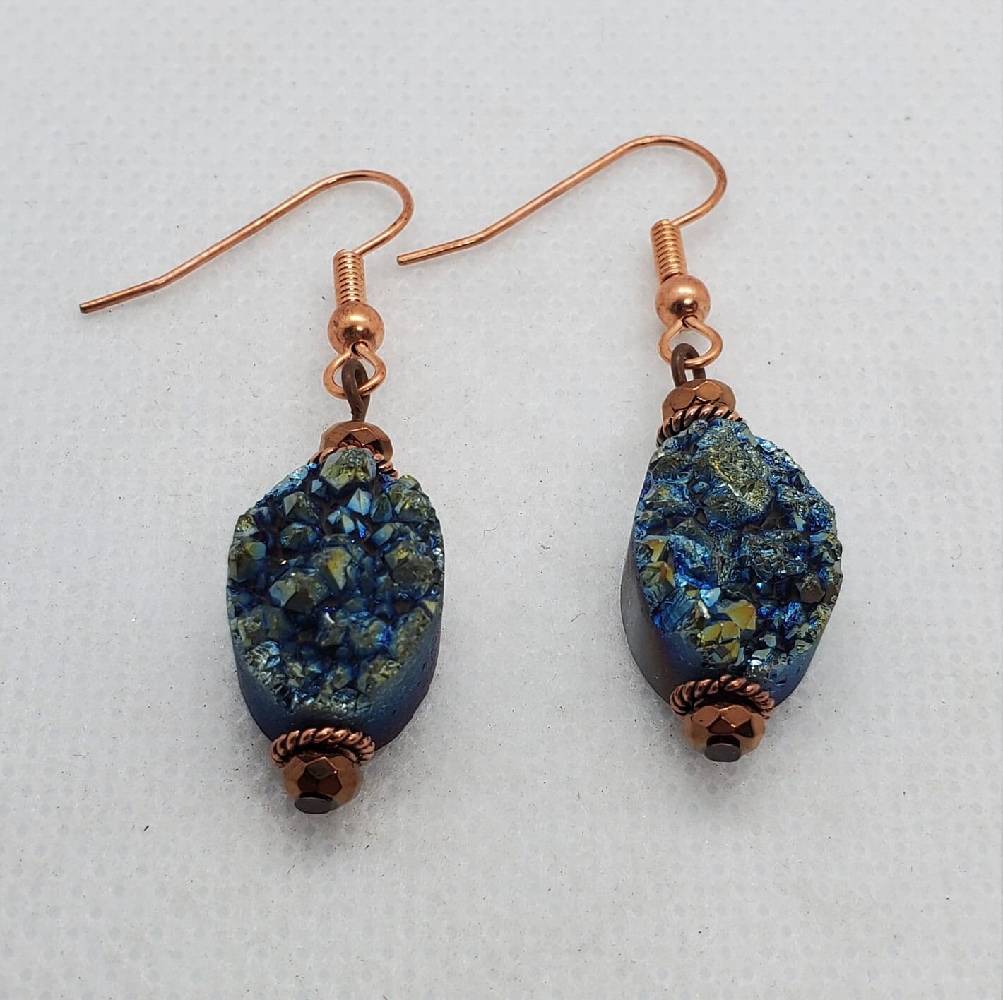 Green Druzy Agate 10x14mm Earrings, Copper Earring Wire