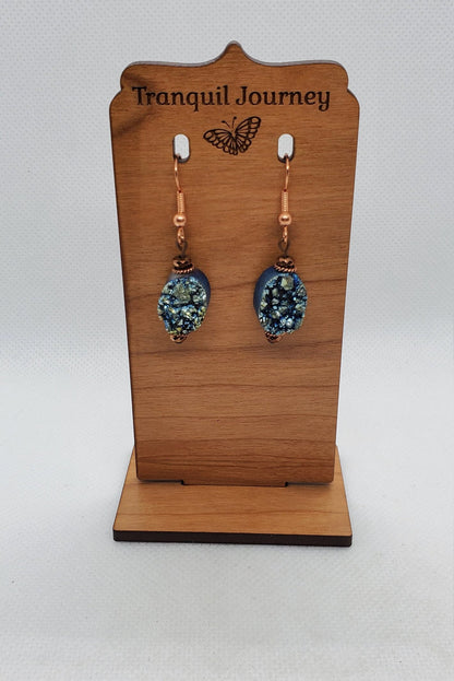 Green Druzy Agate 10x14mm Earrings, Copper Earring Wire