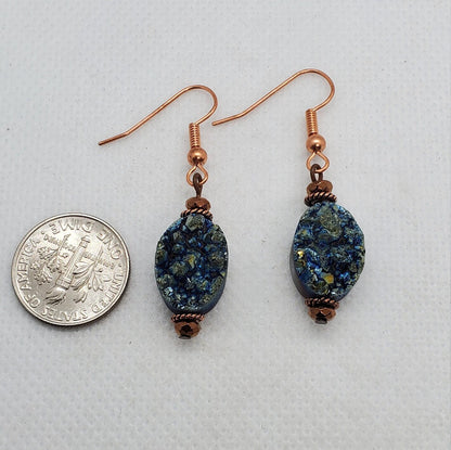 Green Druzy Agate 10x14mm Earrings, Copper Earring Wire