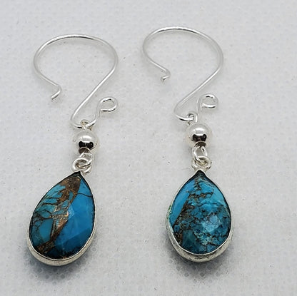 Copper Turquoise 9x18 mm Earrings, Silver Filled Earring Wire