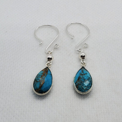 Copper Turquoise 9x18 mm Earrings, Silver Filled Earring Wire