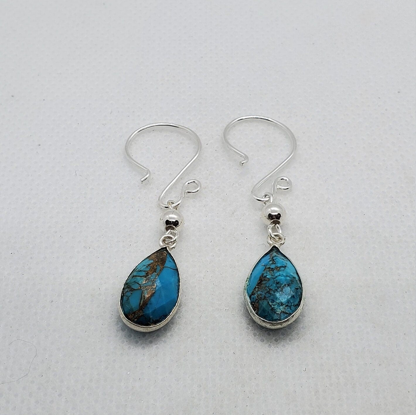 Copper Turquoise 9x18 mm Earrings, Silver Filled Earring Wire