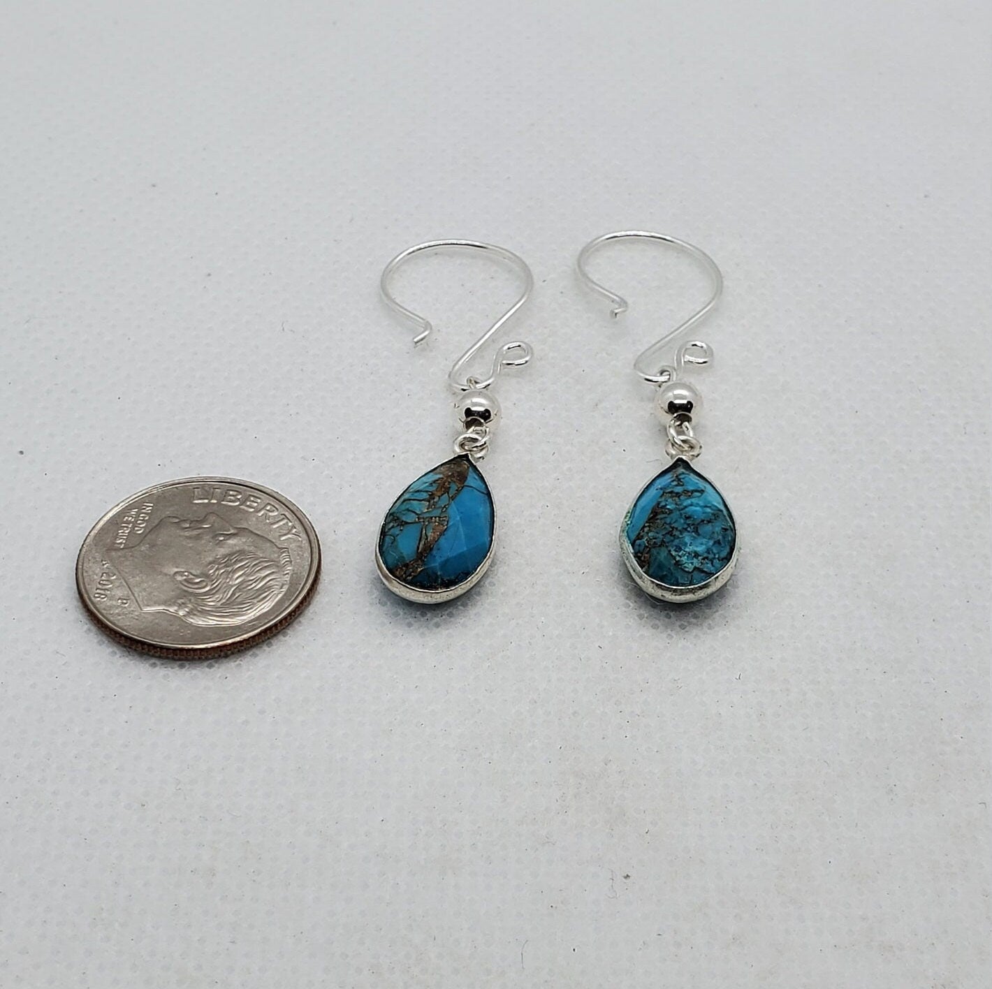 Copper Turquoise 9x18 mm Earrings, Silver Filled Earring Wire