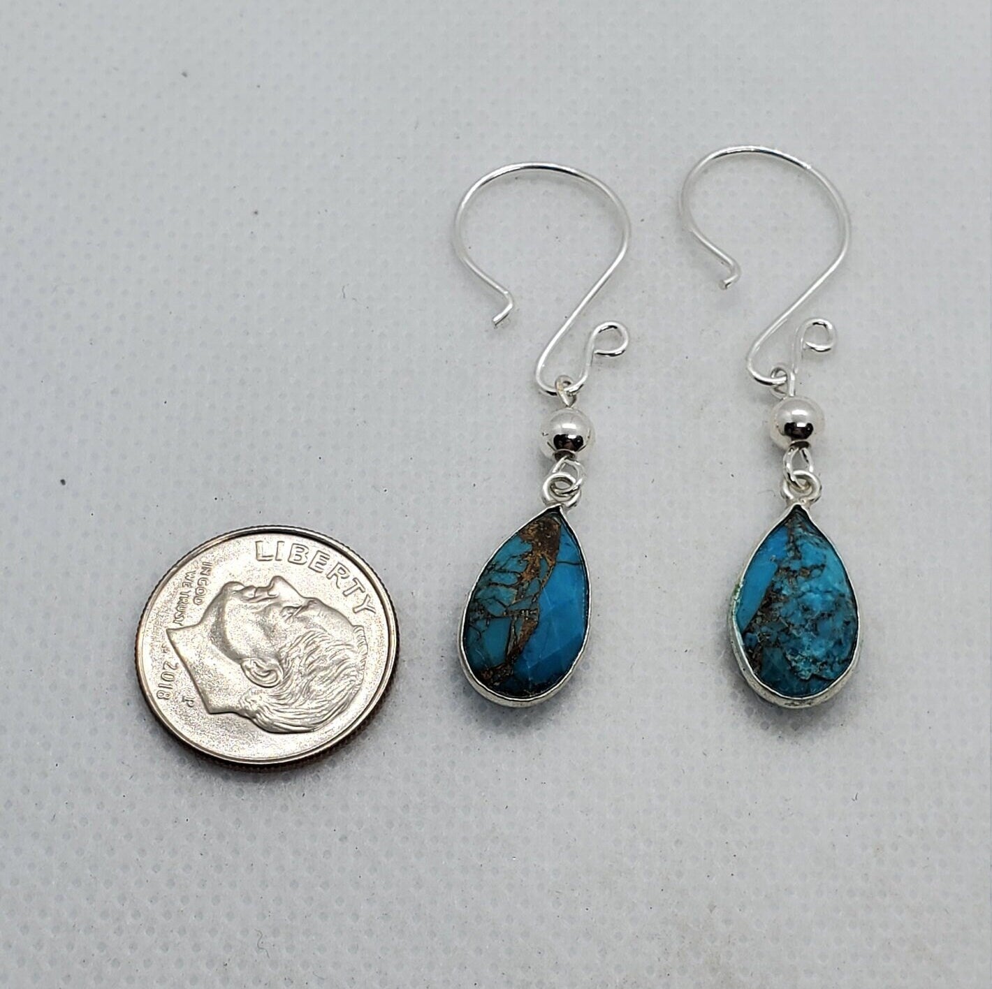 Copper Turquoise 9x18 mm Earrings, Silver Filled Earring Wire