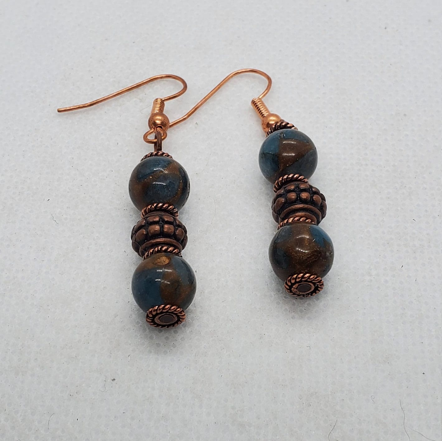 Sky Blue Marble Jasper Earrings, Copper Earring Wire 8 mm