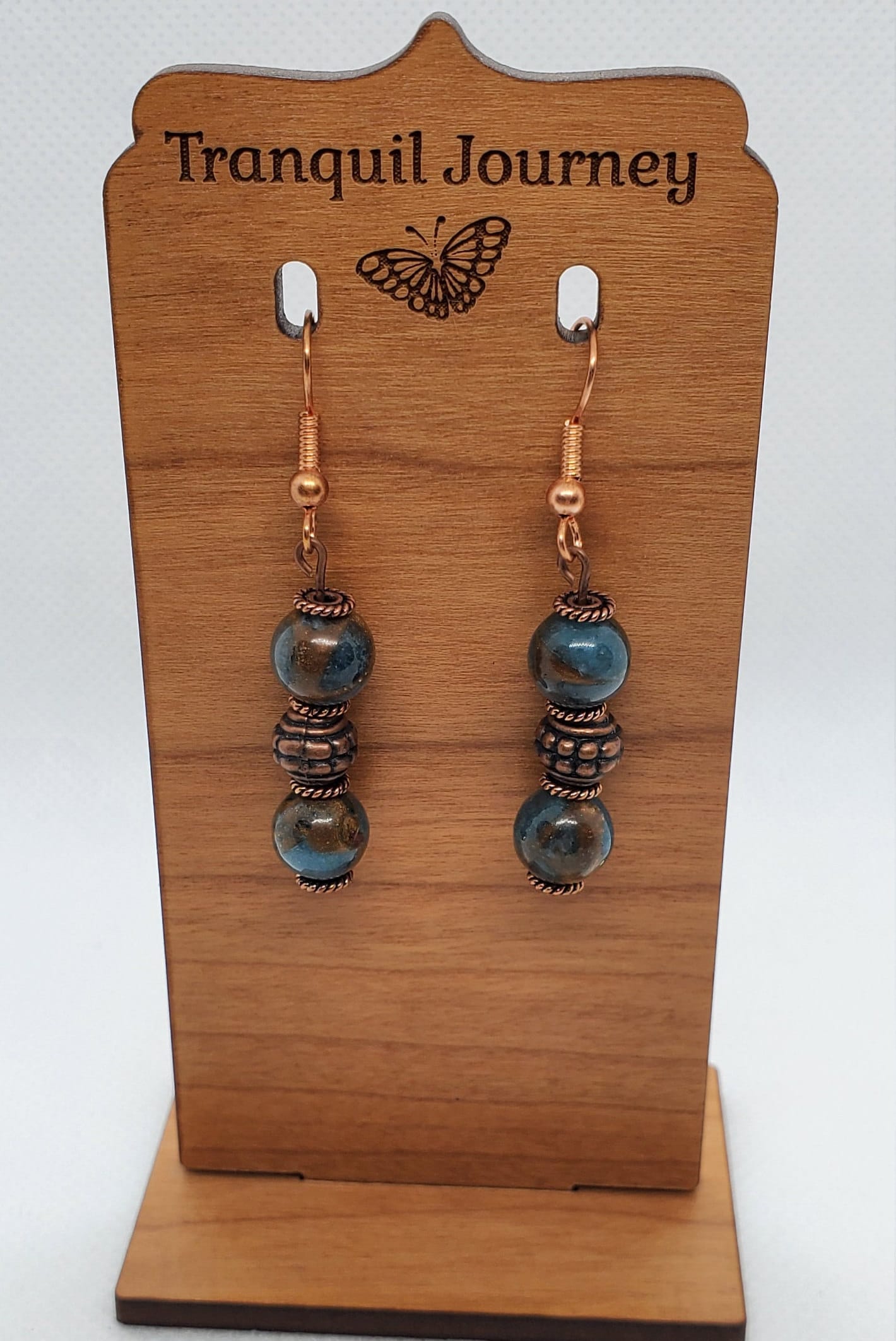 Sky Blue Marble Jasper Earrings, Copper Earring Wire 8 mm