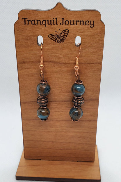 Sky Blue Marble Jasper Earrings, Copper Earring Wire 8 mm