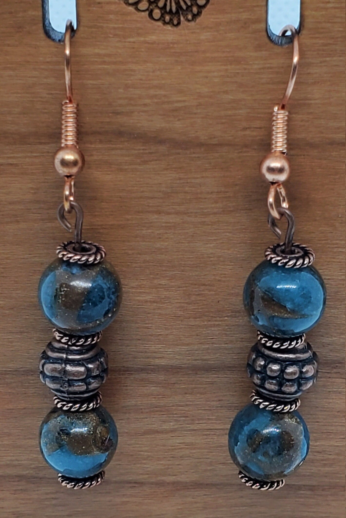 Sky Blue Marble Jasper Earrings, Copper Earring Wire 8 mm