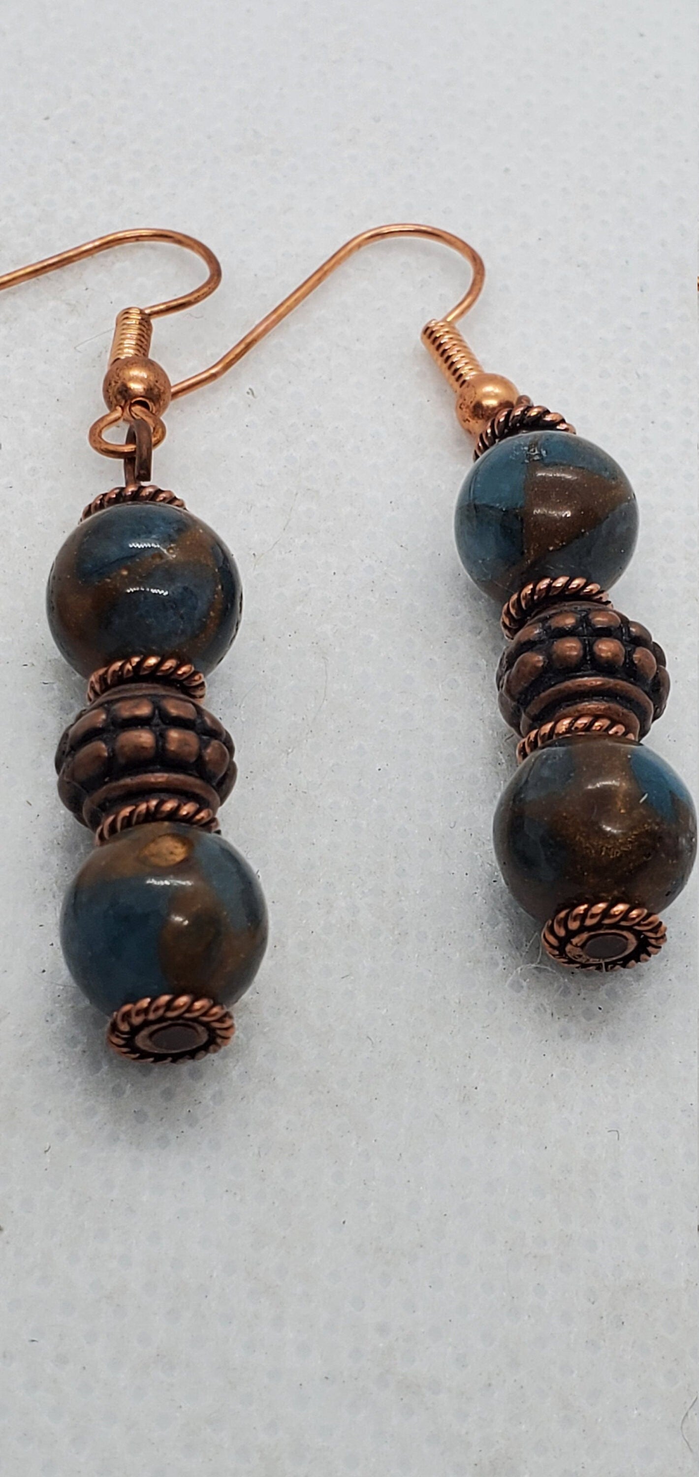 Sky Blue Marble Jasper Earrings, Copper Earring Wire 8 mm