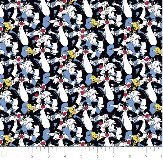 Sylvester and Tweety Fabric by the half yard. 100% Cotton. Looney Tunes