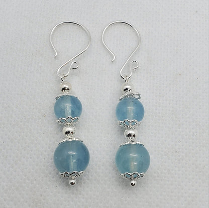 Aquamarine 6-10 mm Earrings, Silver Filled Earring Wire