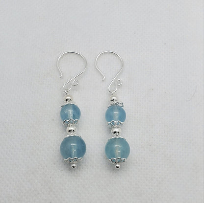 Aquamarine 6-10 mm Earrings, Silver Filled Earring Wire