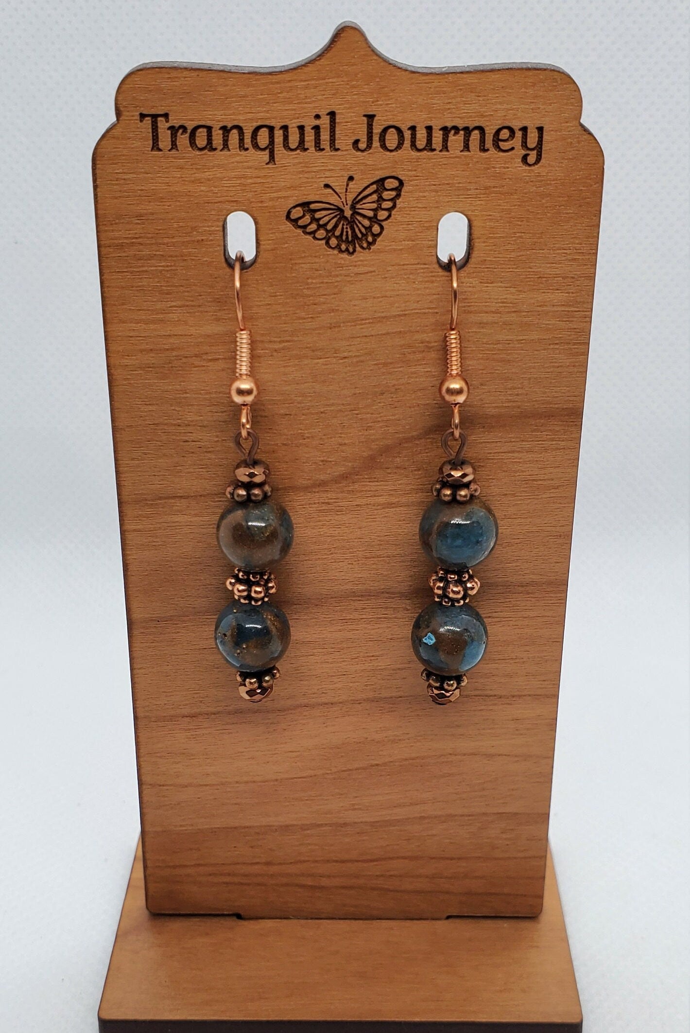 Sky Blue Marble Jasper Earrings, Copper Earring Wire 8 mm