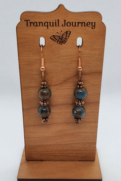 Sky Blue Marble Jasper Earrings, Copper Earring Wire 8 mm