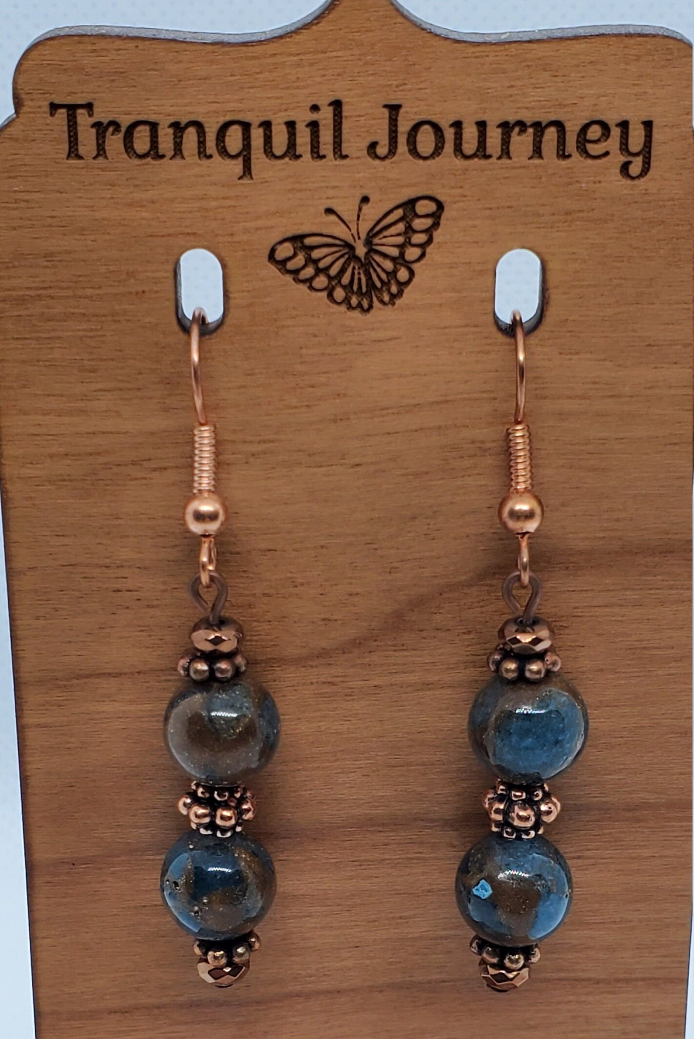 Sky Blue Marble Jasper Earrings, Copper Earring Wire 8 mm