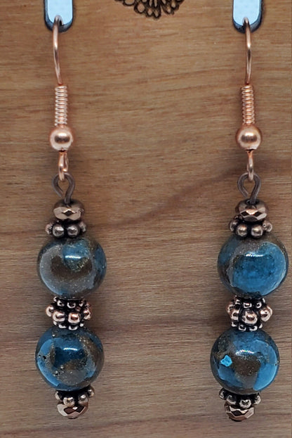 Sky Blue Marble Jasper Earrings, Copper Earring Wire 8 mm