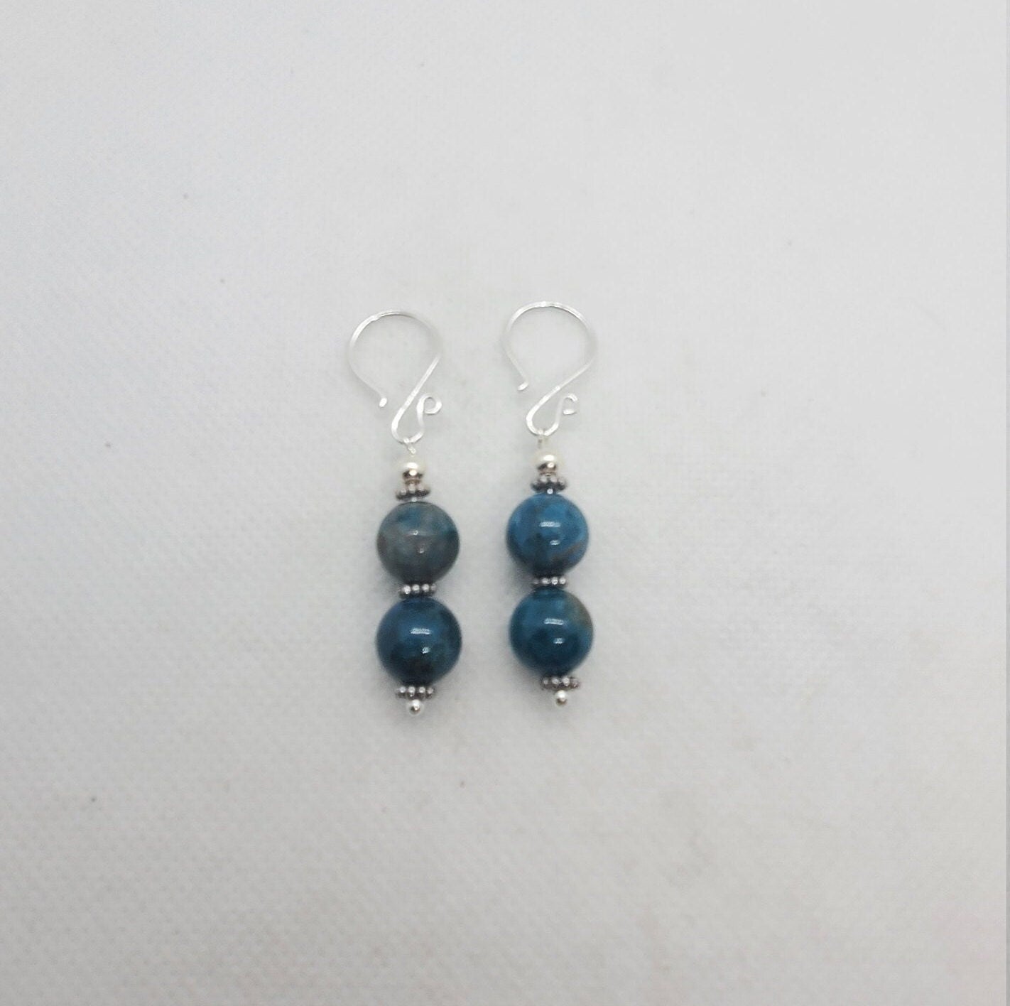 Blue Apatite A grade 10 mm Earrings, Silver Filled Earring Wire