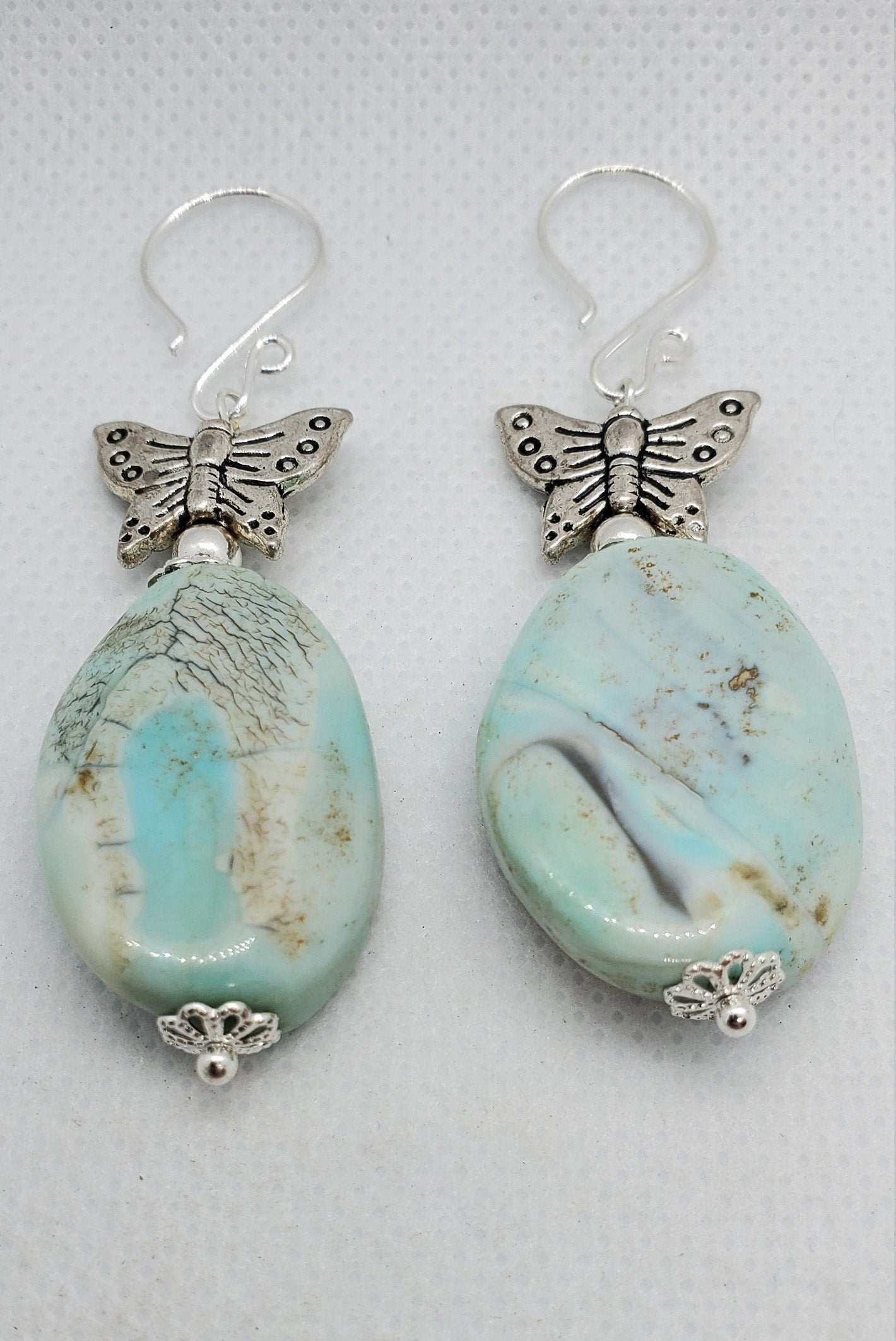 Terra Agate Butterfly 16x22mm Earrings, Silver Filled Earring Wire