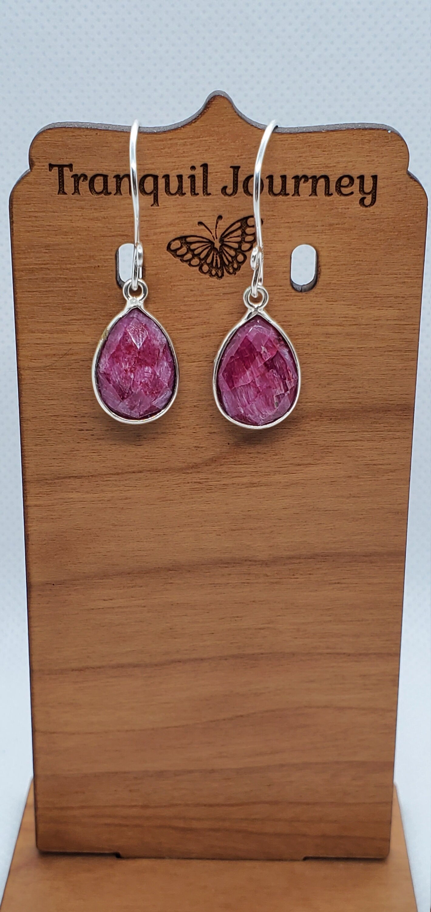 Ruby 11x18 mm Earrings, Silver Filled Earring Wire