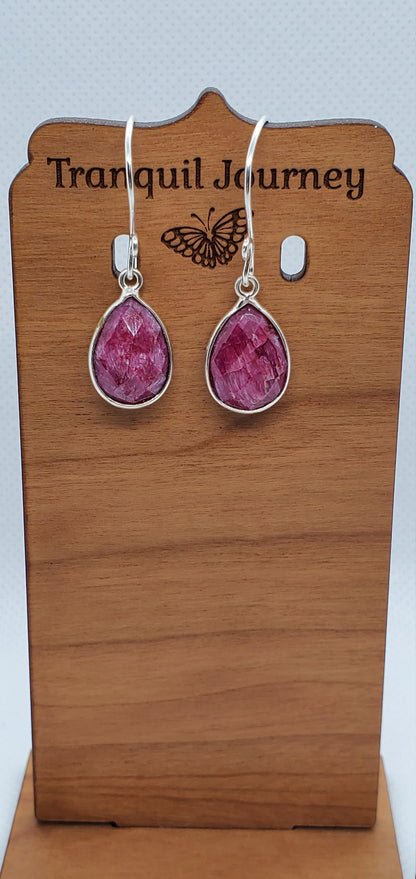 Ruby 11x18 mm Earrings, Silver Filled Earring Wire