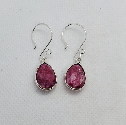 Ruby 11x18 mm Earrings, Silver Filled Earring Wire