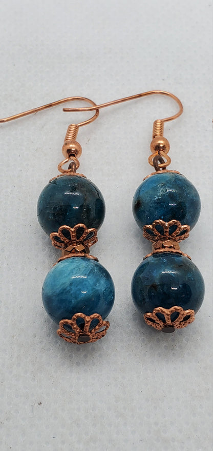 Blue Apatite A grade 10 mm Earrings, Copper Earring Wire