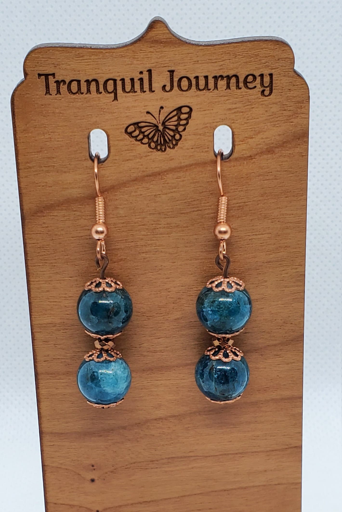 Blue Apatite A grade 10 mm Earrings, Copper Earring Wire