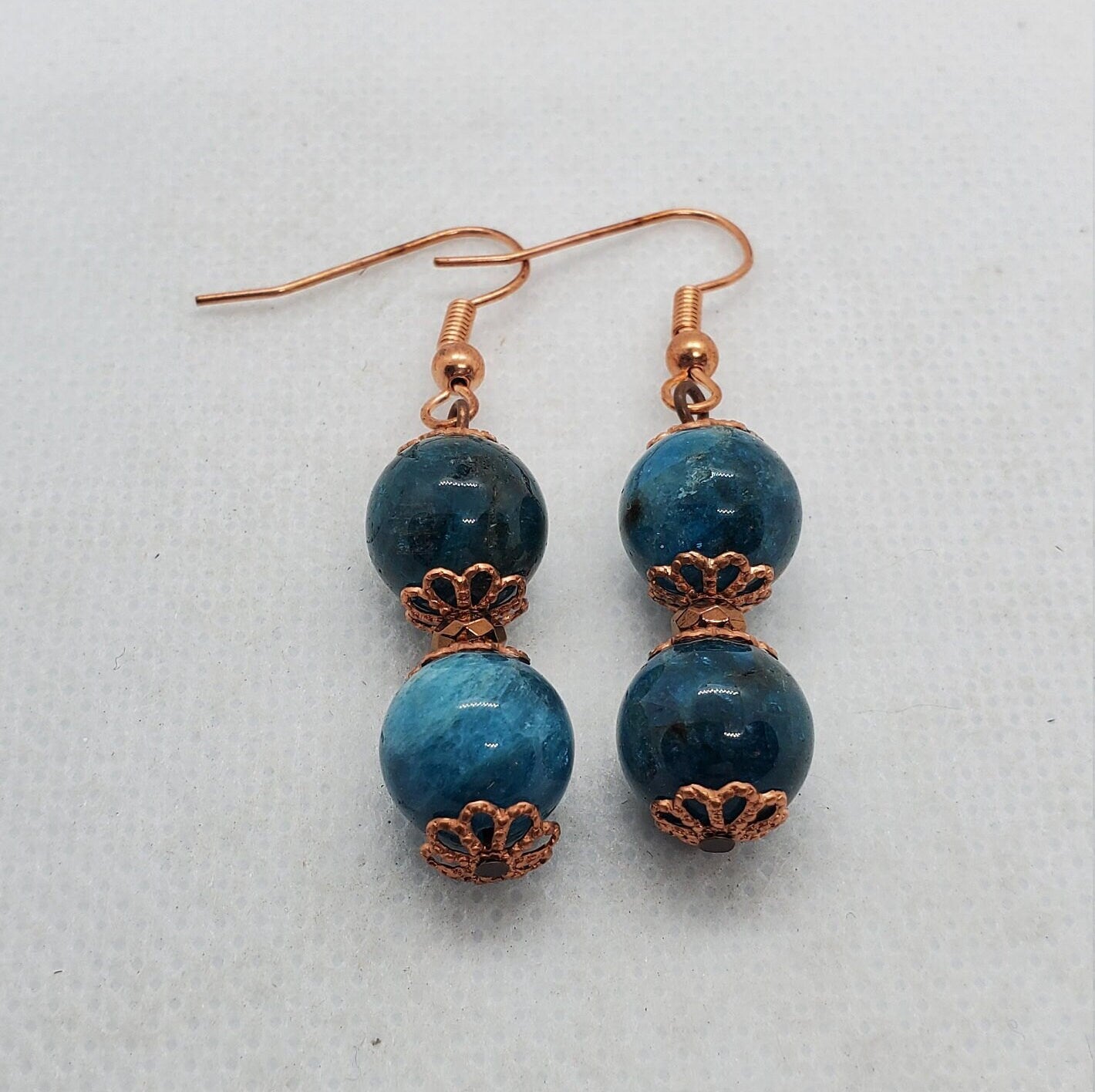 Blue Apatite A grade 10 mm Earrings, Copper Earring Wire