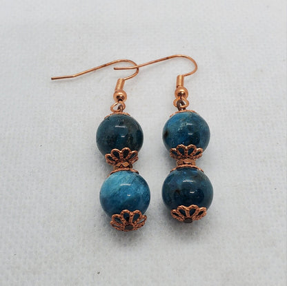 Blue Apatite A grade 10 mm Earrings, Copper Earring Wire