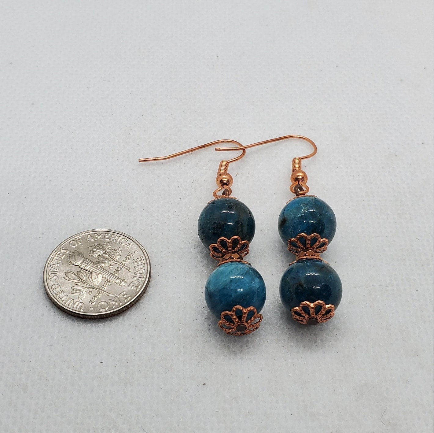 Blue Apatite A grade 10 mm Earrings, Copper Earring Wire