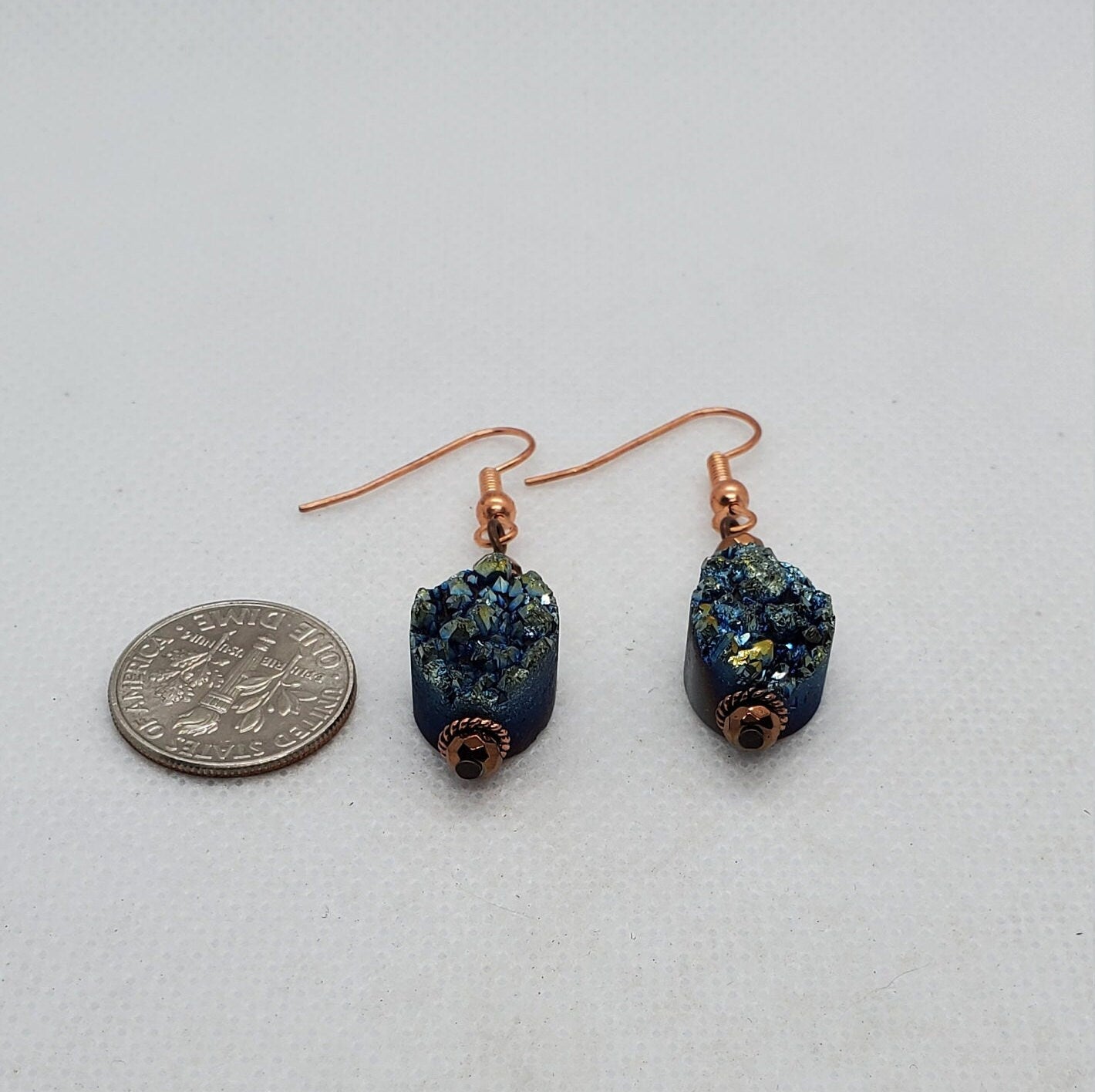 Green Druzy Agate 10x14mm Earrings, Copper Earring Wire