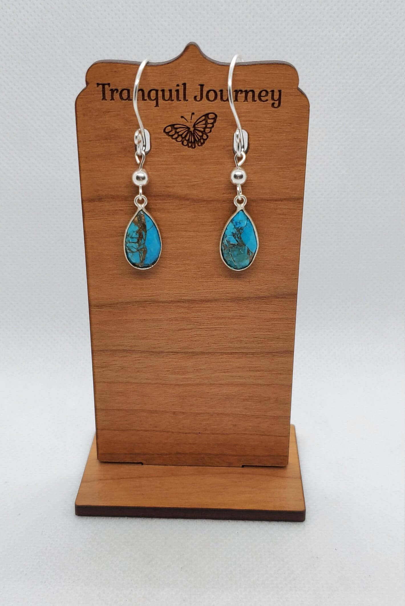 Copper Turquoise 9x18 mm Earrings, Silver Filled Earring Wire