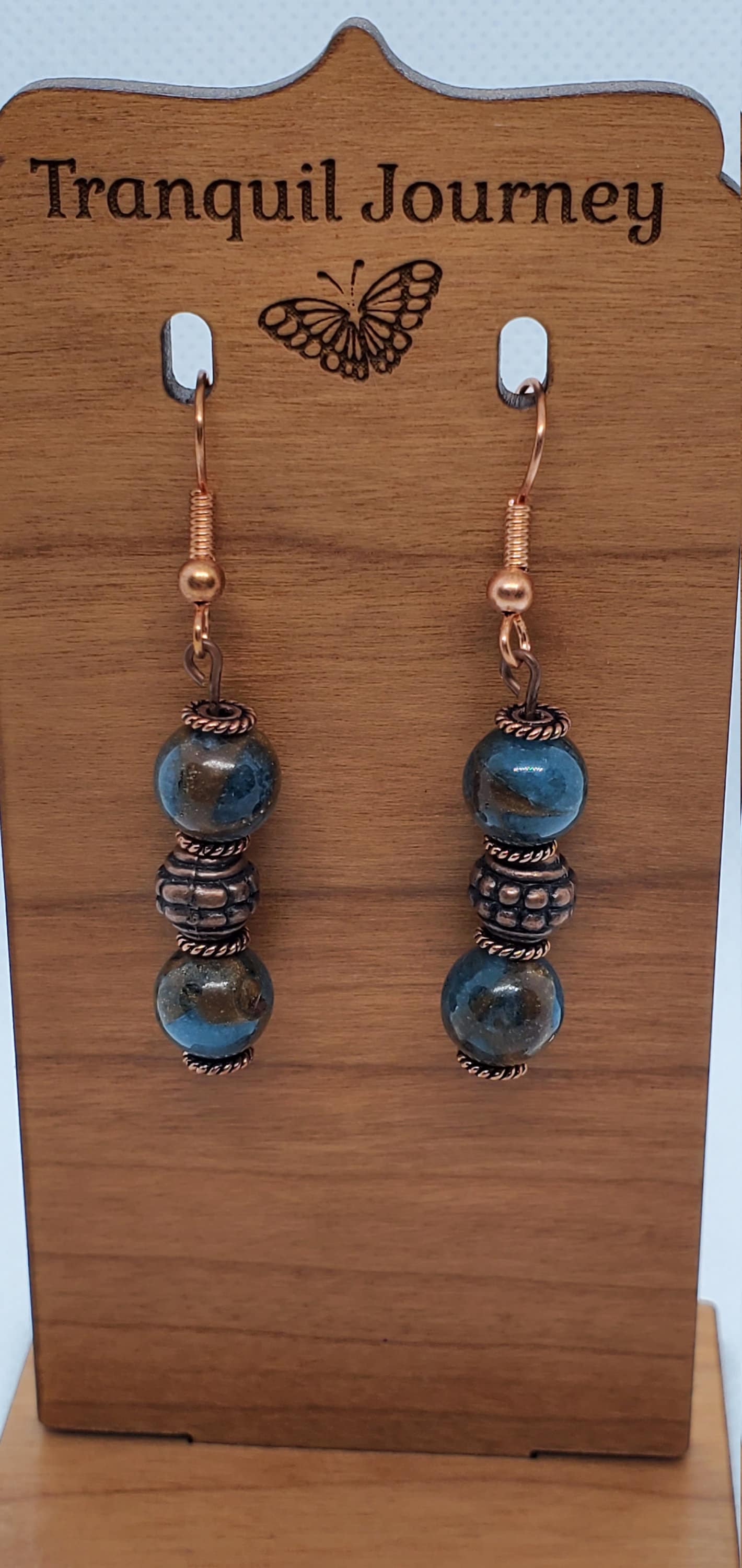 Sky Blue Marble Jasper Earrings, Copper Earring Wire 8 mm