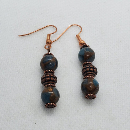 Sky Blue Marble Jasper Earrings, Copper Earring Wire 8 mm