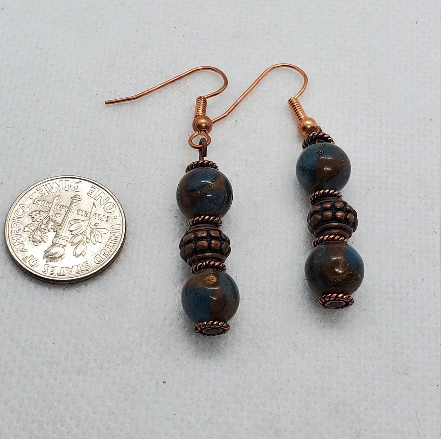 Sky Blue Marble Jasper Earrings, Copper Earring Wire 8 mm