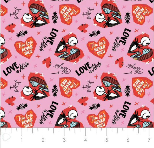 Valentines Day Nightmare before Christmas Fabric by the half yard. 100% Cotton. JACK SALLY