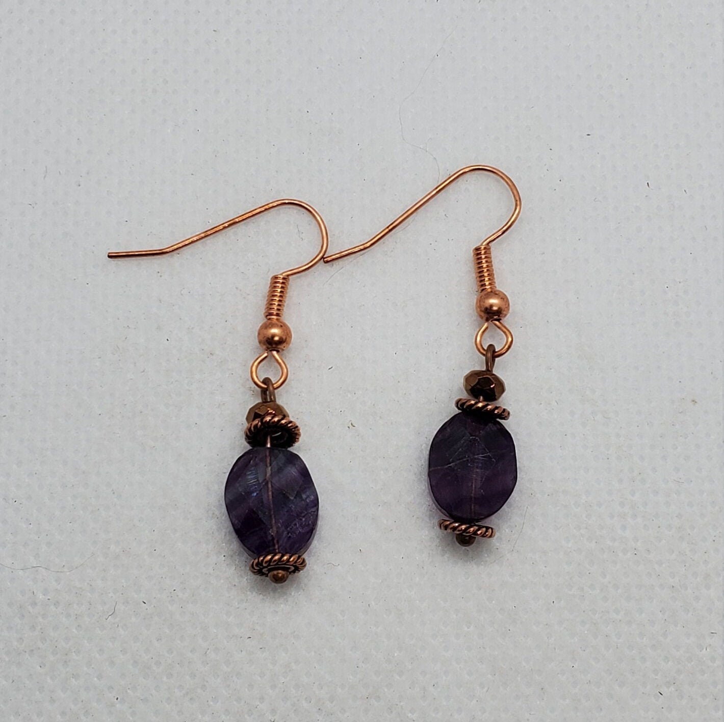 Flourite Earrings, Copper Earring Wire 8 x 10 mm