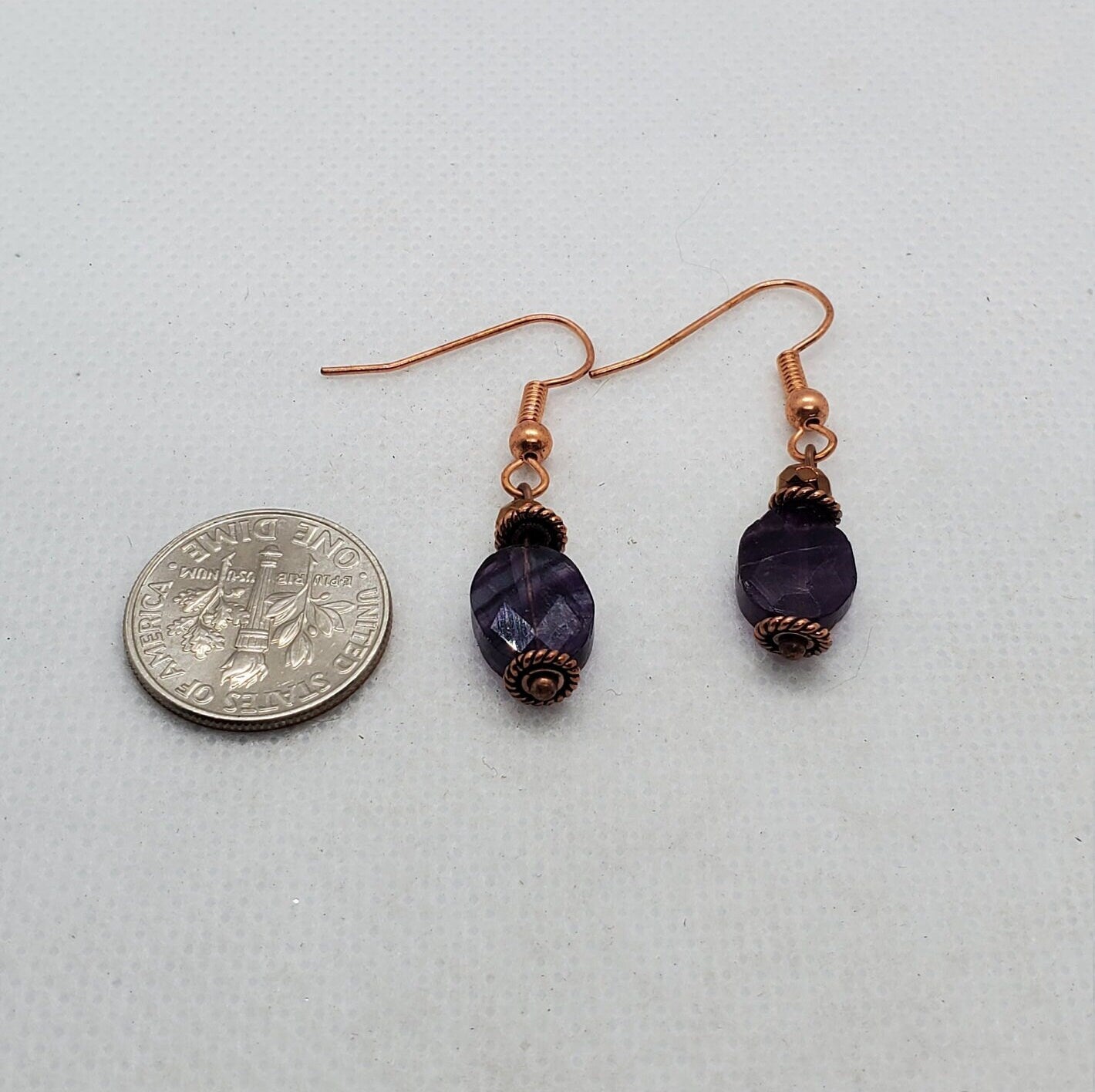 Flourite Earrings, Copper Earring Wire 8 x 10 mm