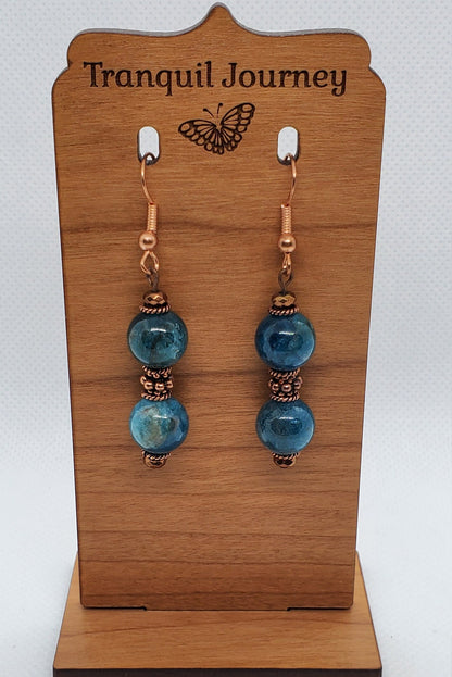 Blue Apatite A grade 10 mm Earrings, Copper Earring Wire