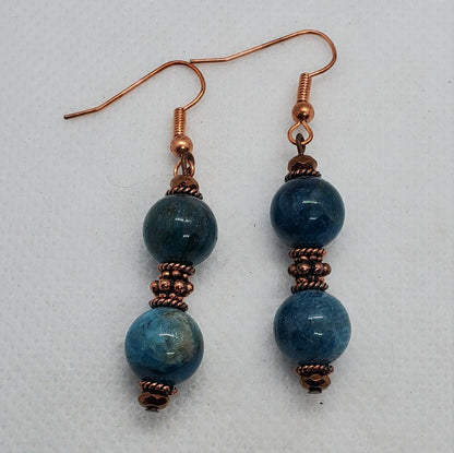 Blue Apatite A grade 10 mm Earrings, Copper Earring Wire