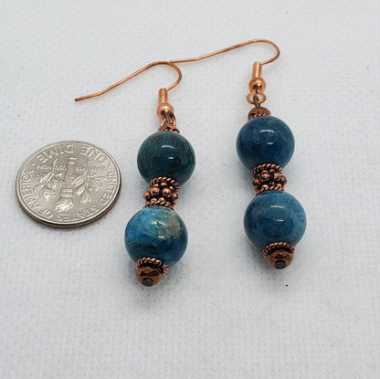 Blue Apatite A grade 10 mm Earrings, Copper Earring Wire